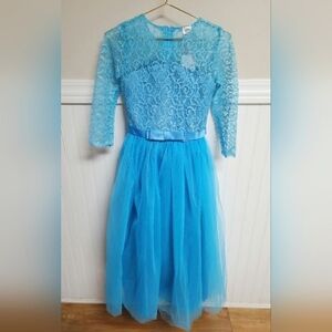 IBTOM Castle Little Big Girls Floral Lace 3/4 Sleeves Floor Length Dress 9/10